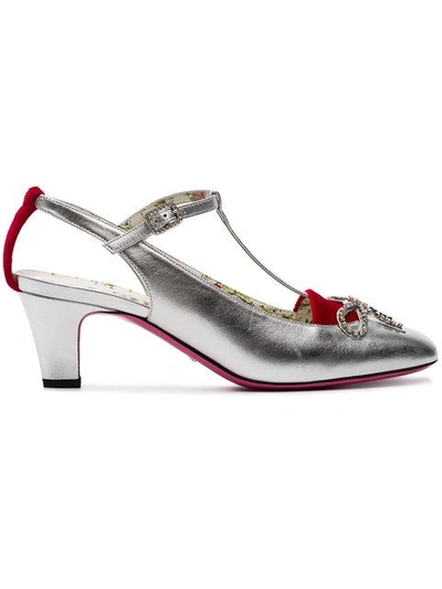 Shop Gucci Silver Anita 55 Velvet And Leather Pumps In Metallic