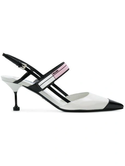 Shop Prada Logo 65 Slingbacks In White