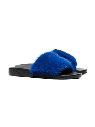 Shop Givenchy Blue Fur Slides