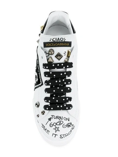 Shop Dolce & Gabbana Portofino Sneakers With Appliqués In White