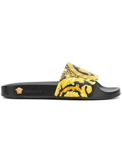 Shop Versace Baroque Slides In Black