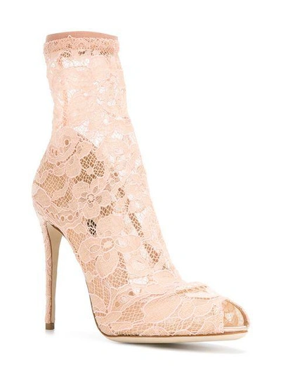 Shop Dolce & Gabbana Lace Ankle Boots In Neutrals