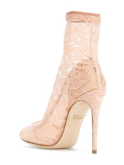 Shop Dolce & Gabbana Lace Ankle Boots In Neutrals