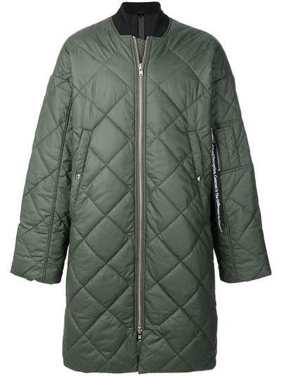 Shop Odeur Long Quilted Coat - Green