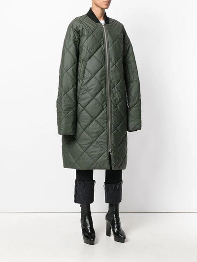 Shop Odeur Long Quilted Coat - Green