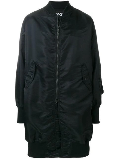 Shop Y-3 Mid-length Satin Bomber Jacket - Black