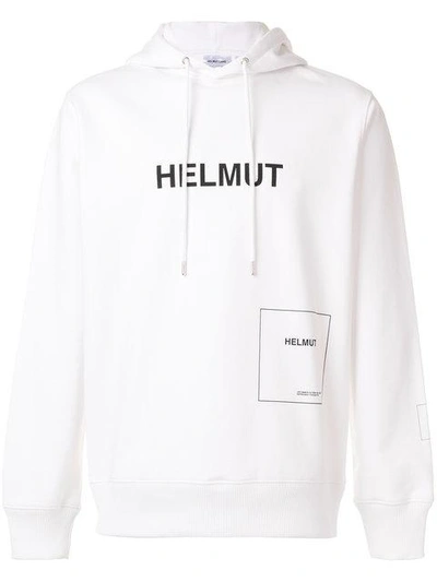 Shop Helmut Lang Logo Print Hoodie - White