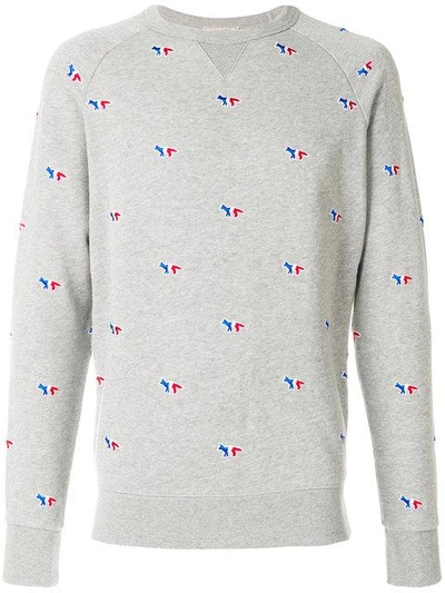 Shop Maison Kitsuné Embroidered Logo Sweatshirt In Grey