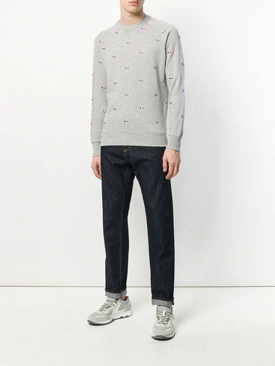 Shop Maison Kitsuné Embroidered Logo Sweatshirt In Grey