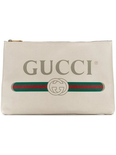 Shop Gucci Logo Clutch In White