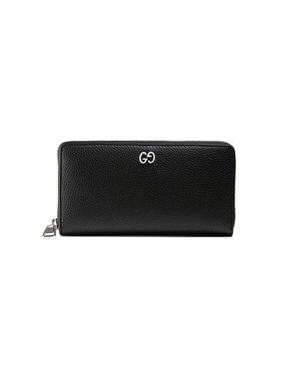 Shop Gucci Leather Zip Around Wallet In Black