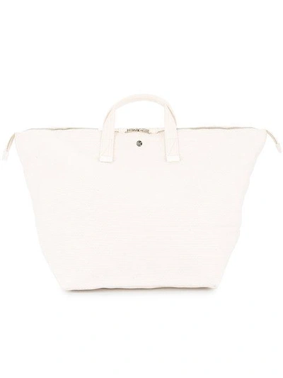 Shop Cabas Bowler Textured Cotton Tote Bag In White