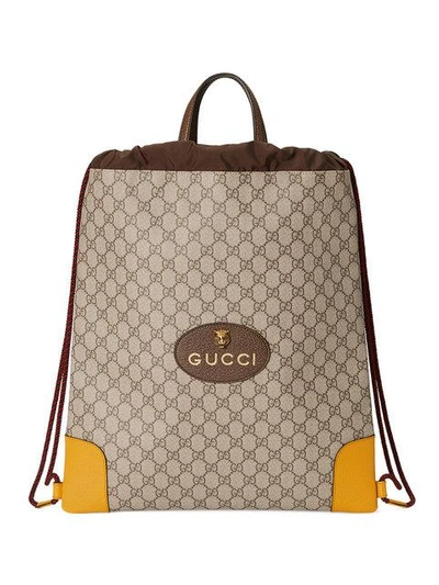 Shop Gucci Gg Supreme Drawstring Backpack In Neutrals
