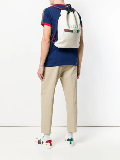 Shop Gucci Logo Print Drawstring Backpack In White