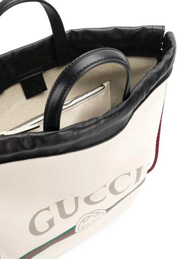 Shop Gucci Logo Print Drawstring Backpack In White