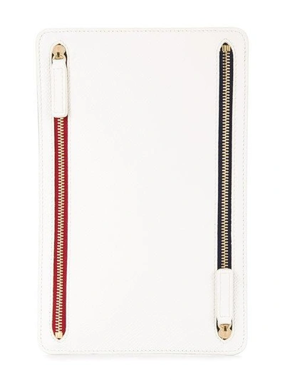 Shop Smythson Double Zip Wallet - White