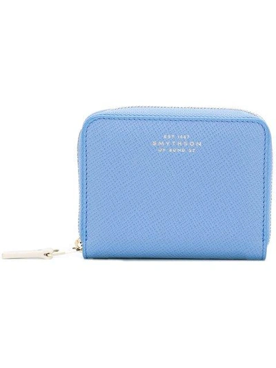 Shop Smythson Zip Up Wallet In Blue