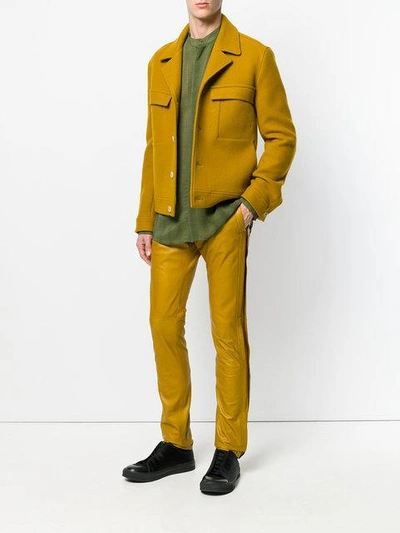 Shop Qasimi Slim Fit Leather Trousers - Yellow In Yellow & Orange