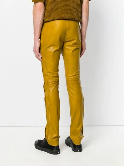 Shop Qasimi Slim Fit Leather Trousers - Yellow In Yellow & Orange