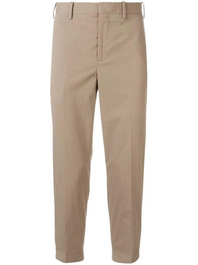 Shop Neil Barrett Cropped Button Cuff Trousers In Neutrals