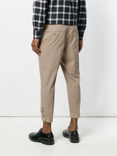 Shop Neil Barrett Cropped Button Cuff Trousers In Neutrals