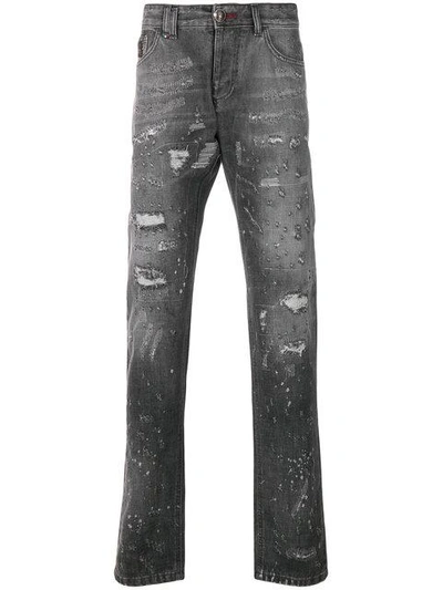 Shop Philipp Plein Shot Denim Jeans In Grey