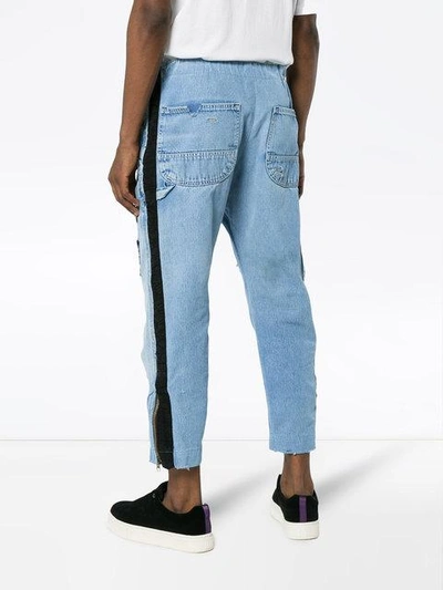 Shop Greg Lauren Patchwork Drawstring Waist Jeans In Blue