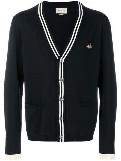 Shop Gucci Bee Print Cardigan In Black