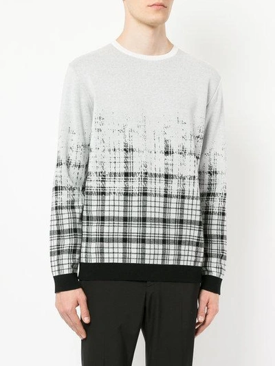 Shop Education From Youngmachines Fade Check Pattern Pullover - Grey