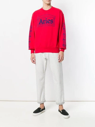 Shop Aries Logo Print Sweatshirt In Red