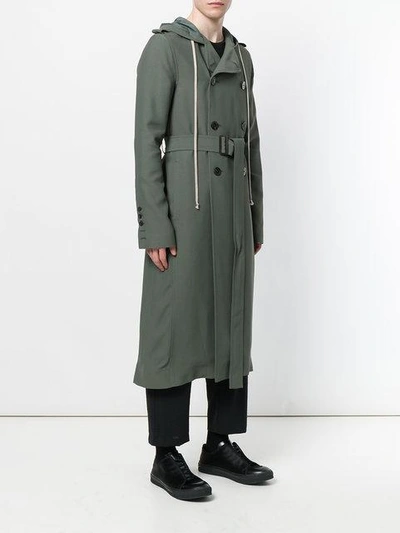 Shop Rick Owens Double Breasted Trench Coat In Green