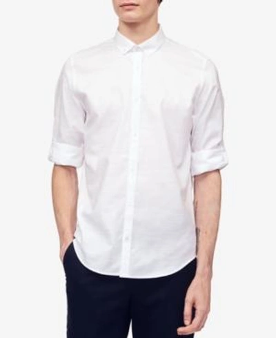Shop Calvin Klein Men's Big & Tall Herringbone Texture Shirt In Standard White