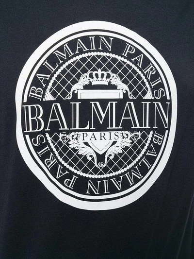 Shop Balmain Drawstring Logo Hoodie - Blue