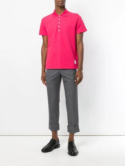 Shop Thom Browne Grosgrain Trim Polo Shirt In Pink