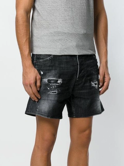Shop Dsquared2 Distressed Denim Shorts - Black