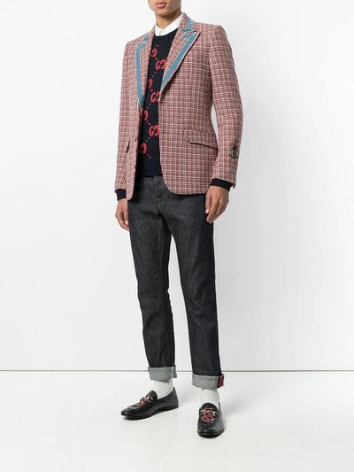 Shop Gucci Heritage Houndstooth Wool Jacket In Red