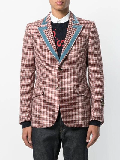 Shop Gucci Heritage Houndstooth Wool Jacket In Red