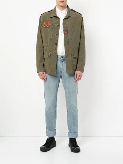 Shop Saint Laurent Patch Detail Military Parka Jacket In Green