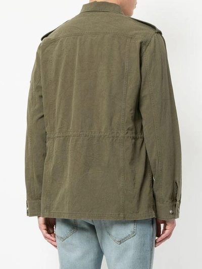 Shop Saint Laurent Patch Detail Military Parka Jacket In Green