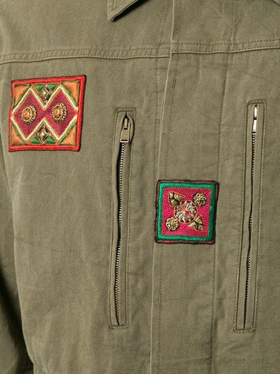 Shop Saint Laurent Patch Detail Military Parka Jacket In Green