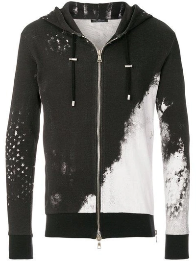 Shop Balmain Graphic Print Zip Hoodie In 181 Blackwhite