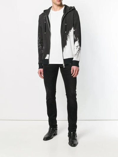 Shop Balmain Graphic Print Zip Hoodie In 181 Blackwhite