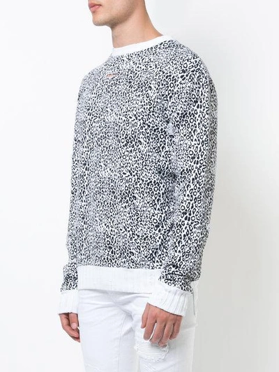 Shop Amiri Distressed Leopard Crewneck Sweatshirt - White
