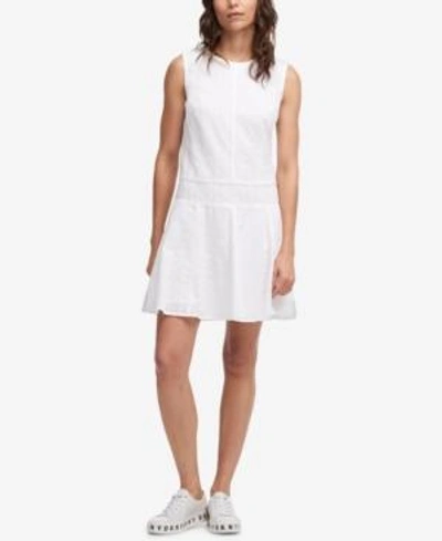 Shop Dkny Sleeveless Cotton Eyelet Fit & Flare Dress In White