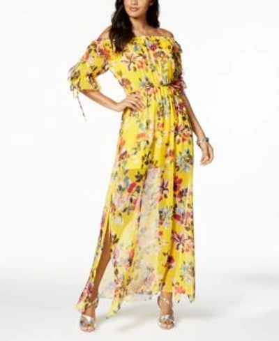Shop French Connection Off-the-shoulder Maxi Dress In Citrus