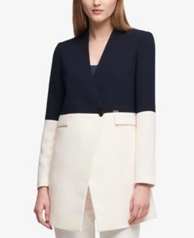 Shop Dkny Colorblocked Topper Jacket, Created For Macy's In Navy/white
