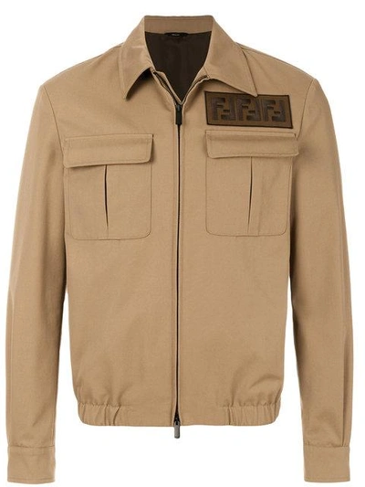 Shop Fendi Ff Patch Jacket In Brown