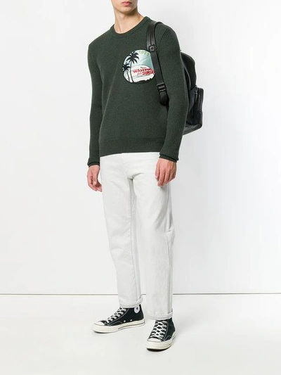 Shop Saint Laurent Patch Ribbed Sweater In Green