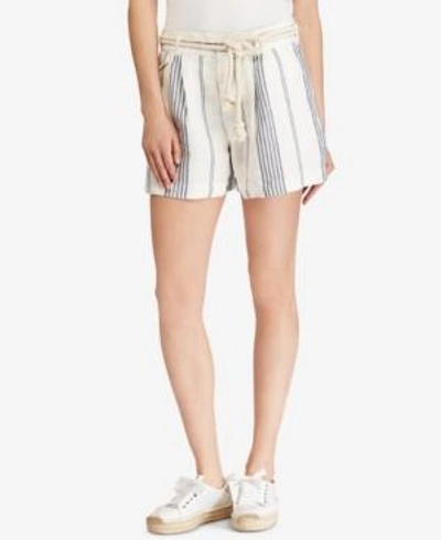 Shop Polo Ralph Lauren Striped Linen Shorts In Cream/blue