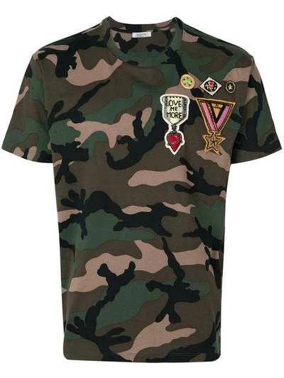 Shop Valentino Badge Appliquéd Camouflage T-shirt In Green